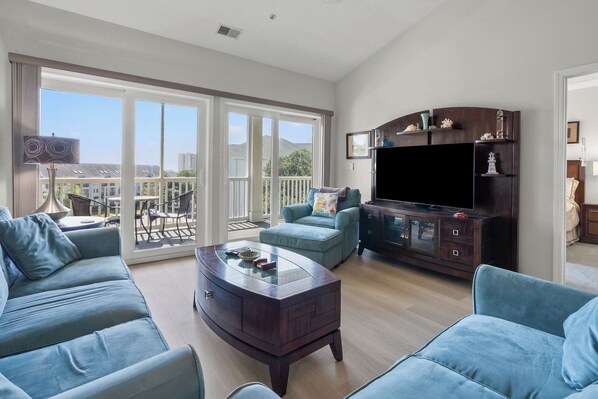 Condo, Multiple Beds, Balcony (Ocean Keyes 2445) | Living area - Ocean Keyes Lakeview Condo 2 Blocks From Beach! (North Myrtle Beach)