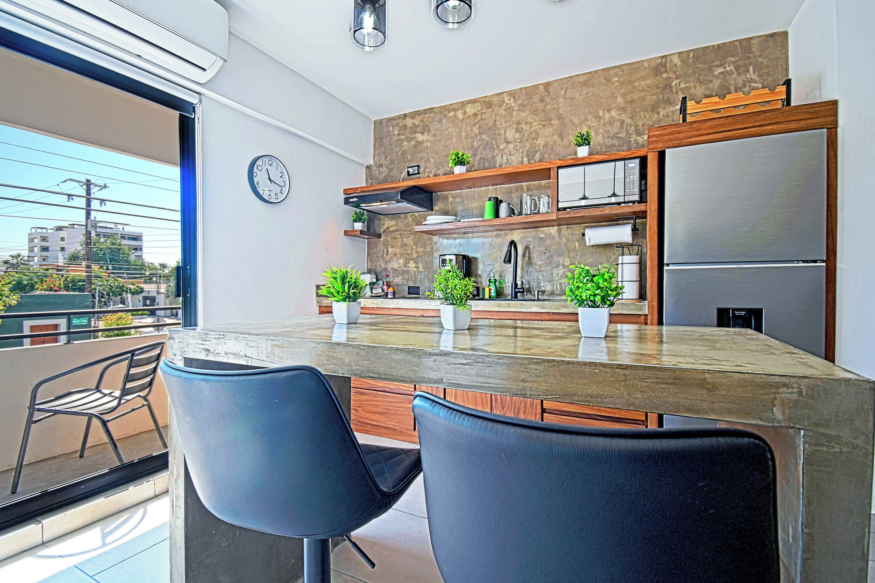 Fridge, microwave, stovetop