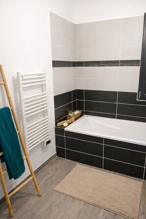 Séchoir à cheveux, serviettes fournies, savon, papier de toilette