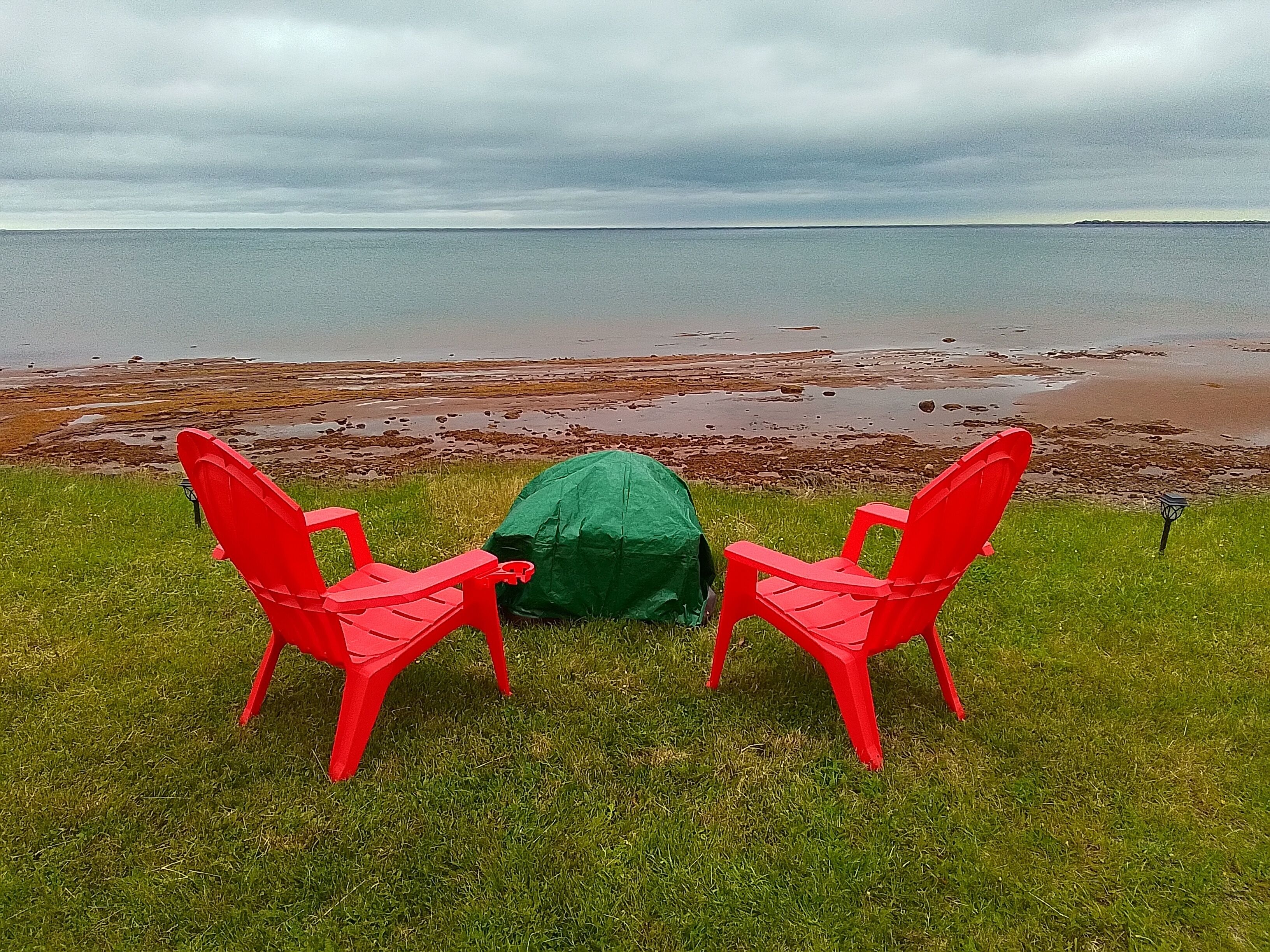 On the beach, sun loungers