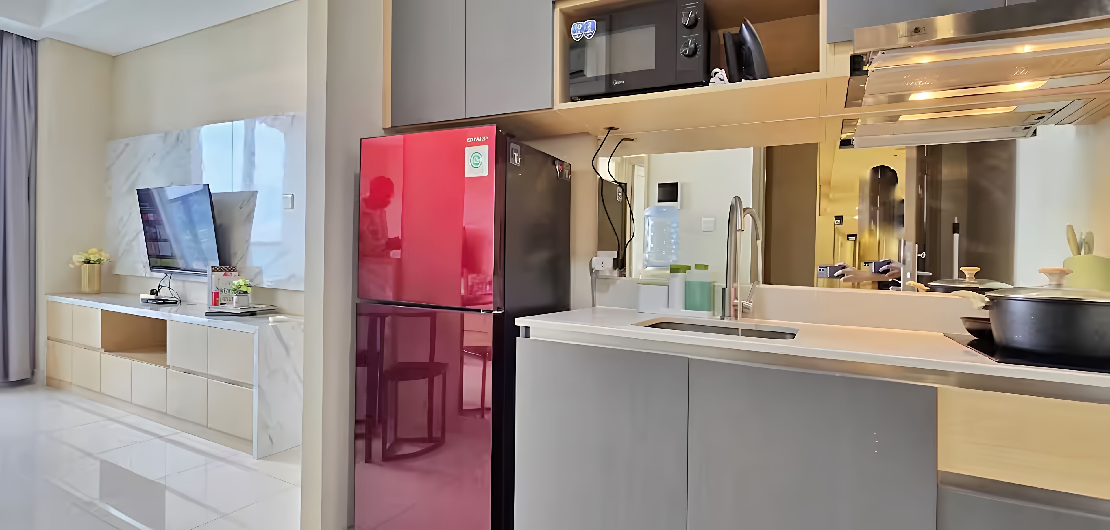 Apartamento, 2 quartos, vista para a cidade | Cozinha privada | Geladeira, micro-ondas, cooktop, talheres/pratos/utensílios de cozinha