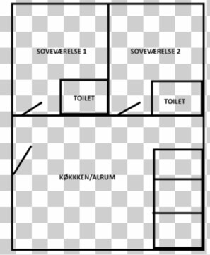 A floor plan with two separate living areas, two toilets, and a kitchen area. - 4 Star Holiday Home in Aabybro (Aabybro)