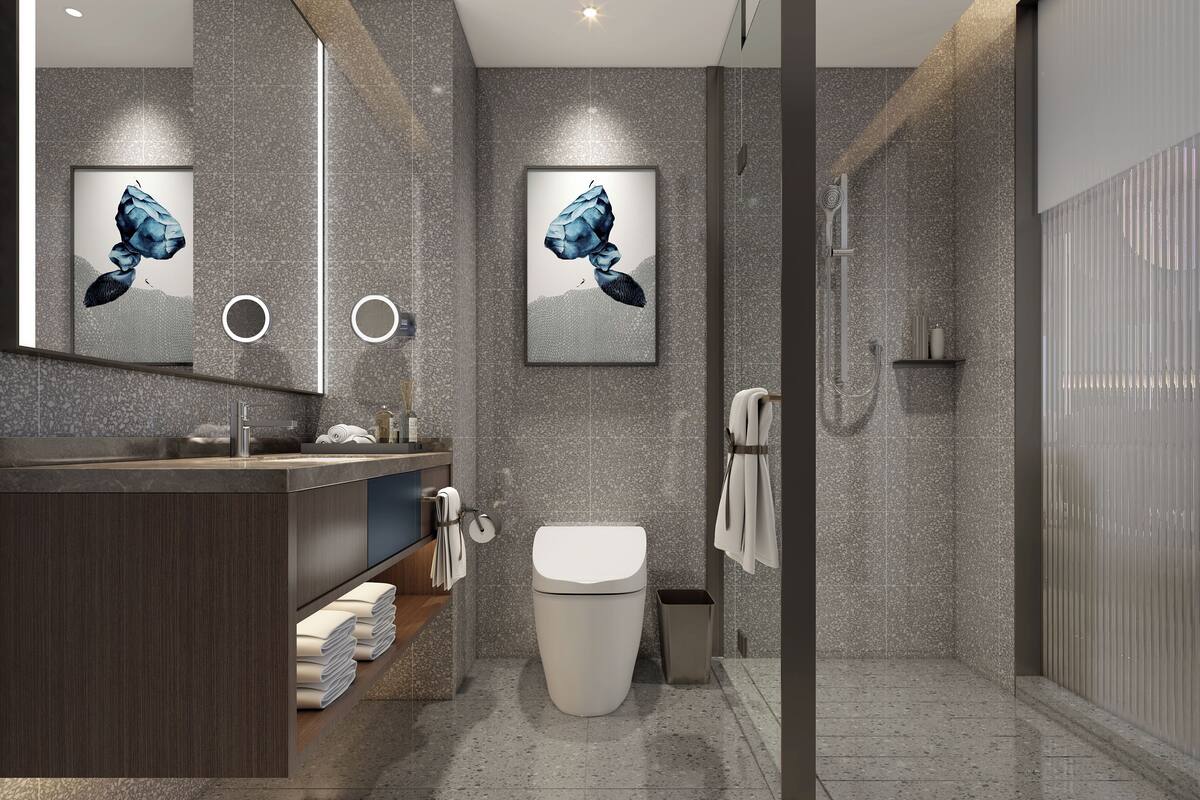 Phòng đơn Cao cấp, quang cảnh thành phố | Phòng tắm | Buồng tắm vòi sen, máy sấy tóc, khăn tắm, xà phòng