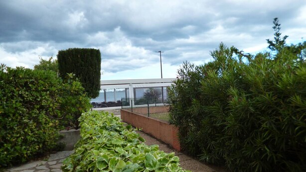 A pathway lined with green plants leading to a building with a glass facade. - Charming T2 near Thau Lagoon - 2 guests (Balaruc-les-Bains)