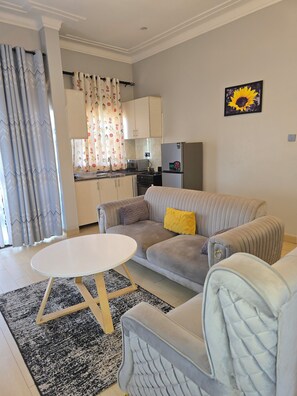 Living area - Fully Furnished apartment with faster internet and astone throw to the main Road (Najjera)