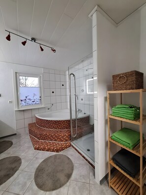 Shower, hair dryer, towels - Apartment 'Ferienwohnung Zum Schwarzwaldfrosch' with Balcony and Wi-Fi (Freudenstadt)