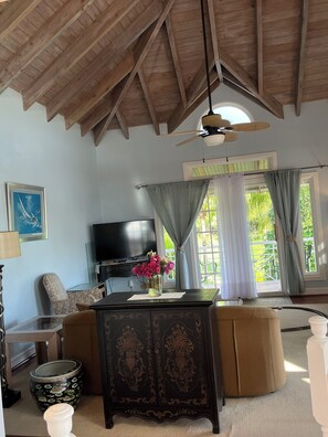 Living area - Royal Palm Villas, #1 Location. 
Minutes to Pinney's Beach, with AC Bedroom (Vaughans)