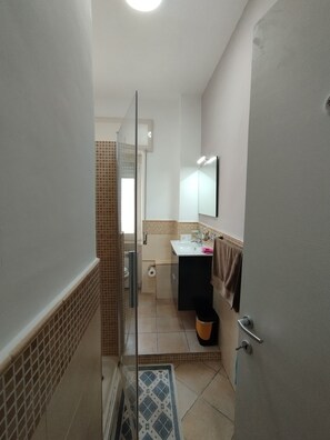 Regadera, bidet, jabón, papel de baño 