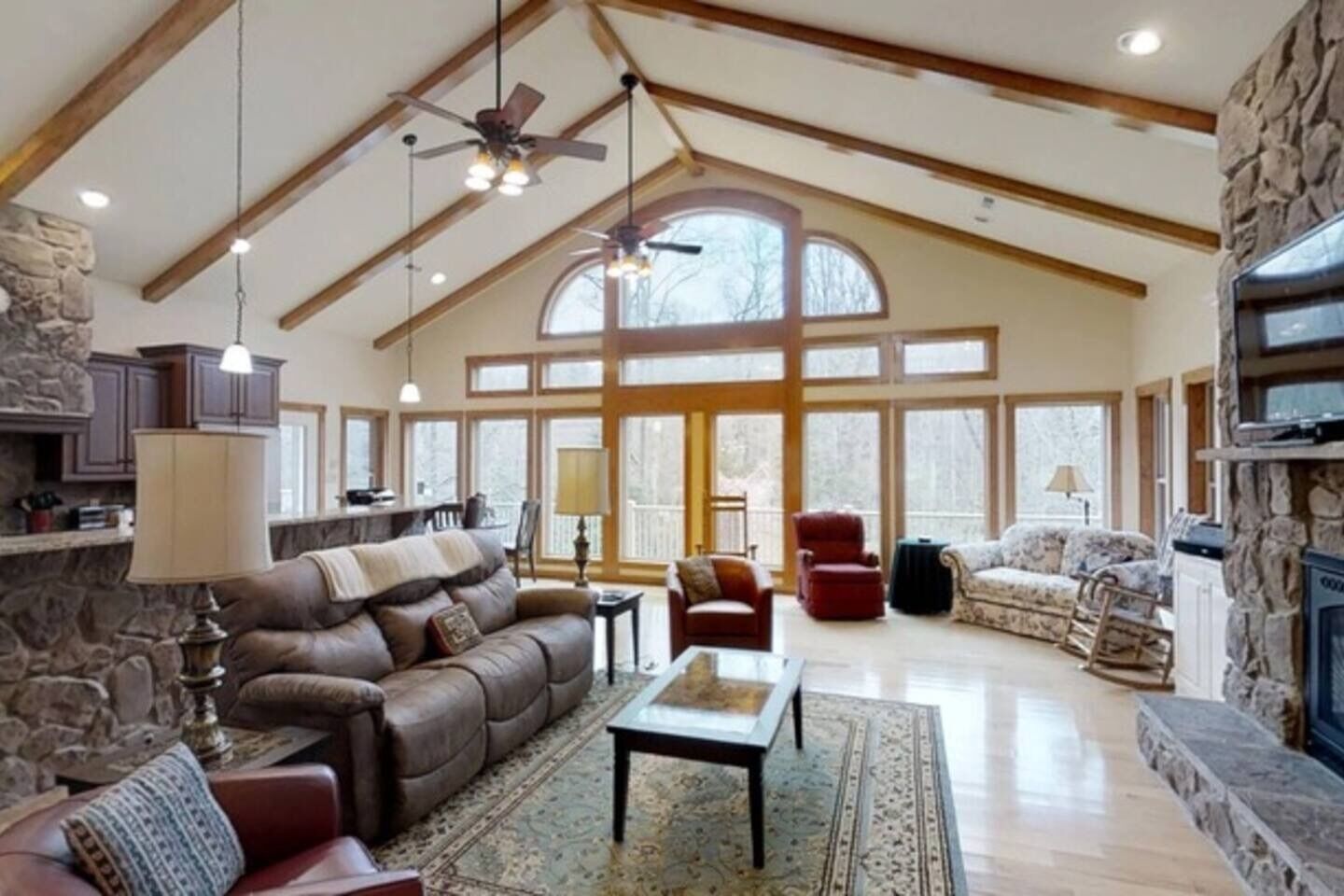 Smart TV, fireplace, table football