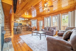 TV, fireplace, DVD player, table football - Fun 6BD Lodge w/ VIEWS | Theater + Games + Hot Tub (Sevierville)