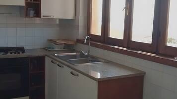 Fridge, oven, stovetop, coffee/tea maker