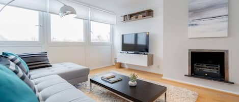 TV, fireplace