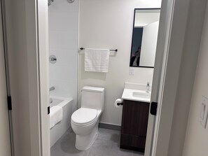 Hair dryer, towels, soap, toilet paper - Brand new condo in heart of Willoughby Town Centre Langley BC (Langley Township)