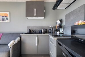 Réfrigérateur, micro-ondes, plaque de cuisson, lave-vaisselle