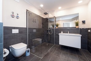 Shower, hair dryer, towels - Baltischer Hof Apartment 01 (Ostseebad Boltenhagen)