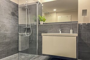 Shower, hair dryer, towels - Baltischer Hof apartment 26 (Ostseebad Boltenhagen)