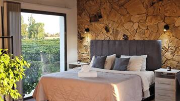 Comfort-Ferienhütte, Balkon, Blick auf den Weinberg