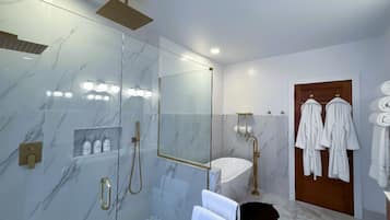 Hair dryer, bidet, towels, soap