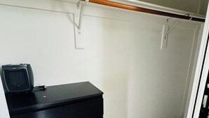 A room with a black storage unit, white walls, and a wooden ceiling. - 2 separate bedroom private bathroom 20 mins from Disneyland btw LA, and OC (Artesia)