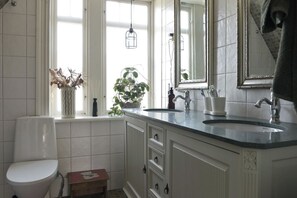 Eco-friendly toiletries, hair dryer, towels, soap