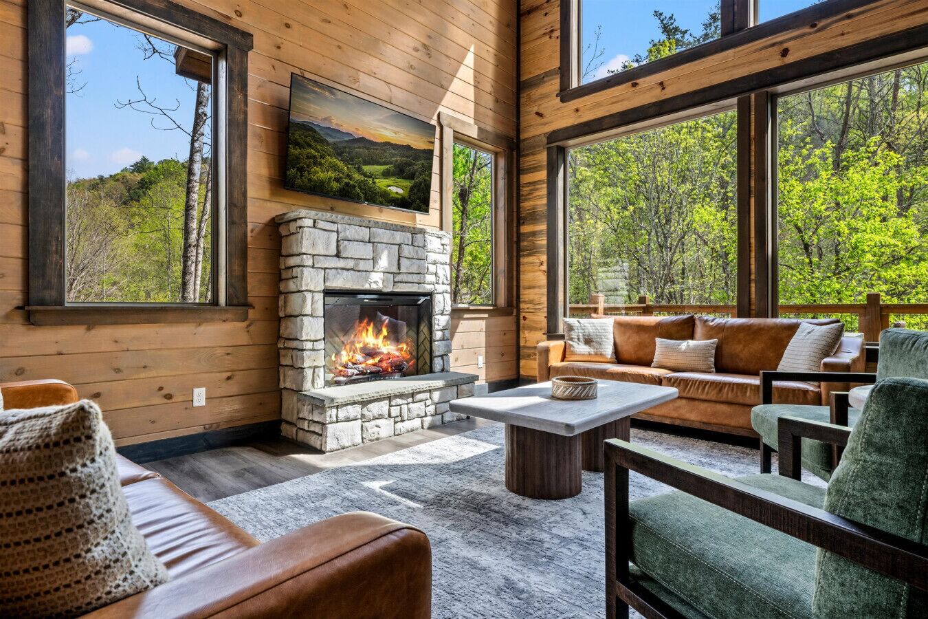 Una televisión, una chimenea