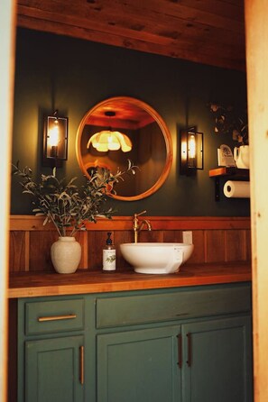 Bathroom - Lux OffGrid Oasis - A frame Farm + River + Animals (Montgomery)