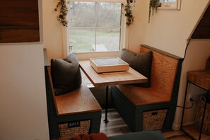 Dining - Lux OffGrid Oasis - A frame Farm + River + Animals (Montgomery)