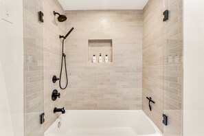Shower, hair dryer, towels - Dog-friendly modern stay with a heated private pool, sun room, & grill (Tucson)