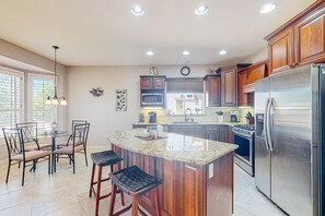 Fridge, microwave, oven, stovetop - Inviting home with full kitchen, patio, central AC, & W/D (Sun City West)