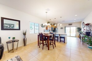 Dining - Airy desert home with an enclosed yard, private pool, hot tub, firepit, & W/D (Buckeye)