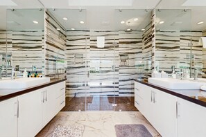 Shower, hair dryer, towels - Desert days, cozy nights, and poolside delights await at this stylish home. (Palm Springs)