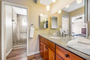 Shower, hair dryer, towels - Dog-friendly, golf course adjacent home with a pool, hot tub, & fitness center (Mesa)