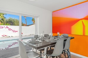 Dining - Amazing dog-friendly home with enclosed yard, firepit, pool, & washer/dryer (Palm Springs)