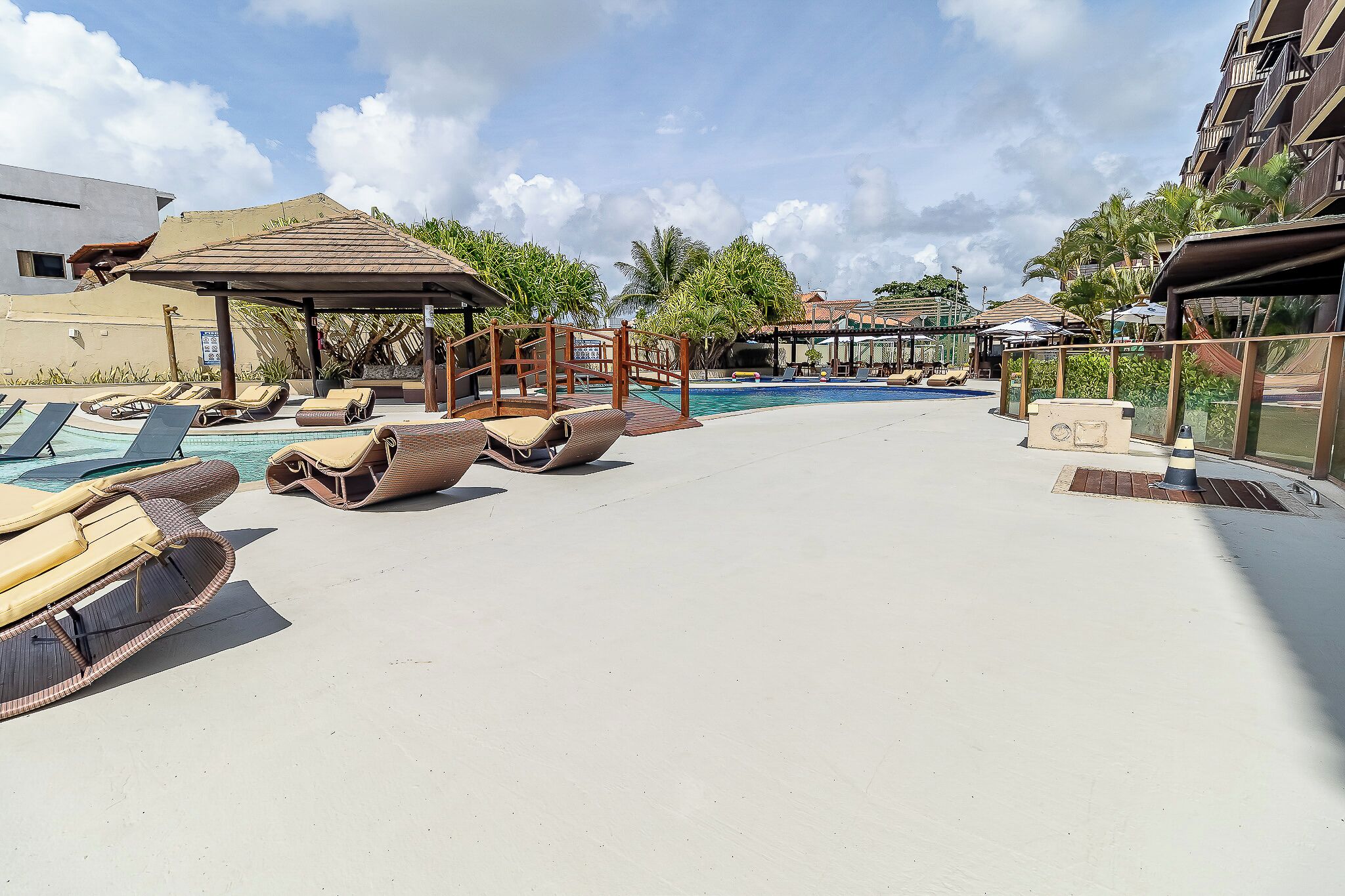 Outdoor pool, pool umbrellas, pool loungers