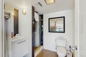 Shower, hair dryer, towels - Historical, mid-century modern home w/ a private pool & gas grill - dogs welcome (Rancho Mirage)
