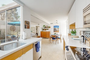 Fridge, microwave, oven, stovetop - Updated Mid-Century Gem | 3 Patios & Gas Grill | Near Downtown (Palm Springs)