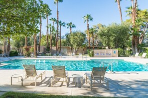 A heated pool - Updated Mid-Century Gem | 3 Patios & Gas Grill | Near Downtown (Palm Springs)