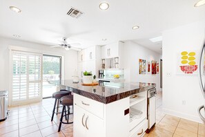 Fridge, microwave, oven, stovetop - Serene, dog-friendly home w/ private pool, spa & grill - close to El Paseo (Palm Desert)