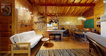 Dog-friendly rustic retreat with enclosed yard, grill, wood stove, games, & W/D