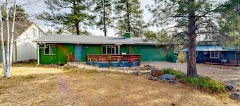 Dog-friendly rustic retreat with enclosed yard, grill, wood stove, games, & W/D