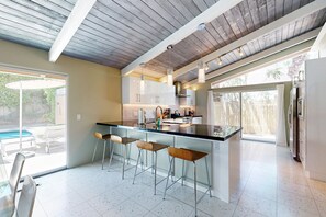 Fridge, microwave, oven, stovetop - Completely-updated, family-friendly home w/ private pool and spa (Palm Springs)