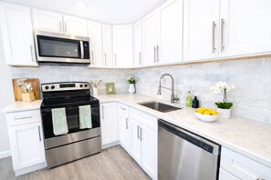 Fridge, microwave, oven, stovetop - Modern Yale Loft • Best Location + Parking (New Haven)
