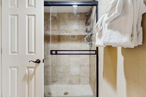 Shower, hair dryer, towels - Comfortable, Single-Level Condo with Free WiFi, Washer/Dryer, & Shared Pool (Tucson)