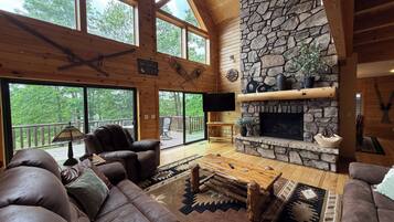 Smart TV, fireplace, foosball, books