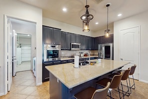 Fridge, microwave, oven, stovetop - Dog-friendly golf course-adjacent home with a private pool, pool spa, & AC (Indio)