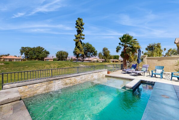 A heated pool - Dog-friendly golf course-adjacent home with a private pool, pool spa, & AC (Indio)