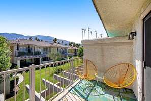 Terrace/patio - Second floor, dog-friendly condo w/ pool & hot tub access, WiFi, and central AC (Palm Springs)