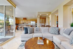 Smart TV, fireplace, DVD player - Dog-Friendly Retreat w/ Bar, Private Pool, & Spa - Golf On-Site (La Quinta)