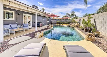 Single-level dog-friendly home with private pool, grill, enclosed backyard, & AC