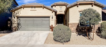 Single-story home with enclosed yard, private pool, hot tub, patio, & grill